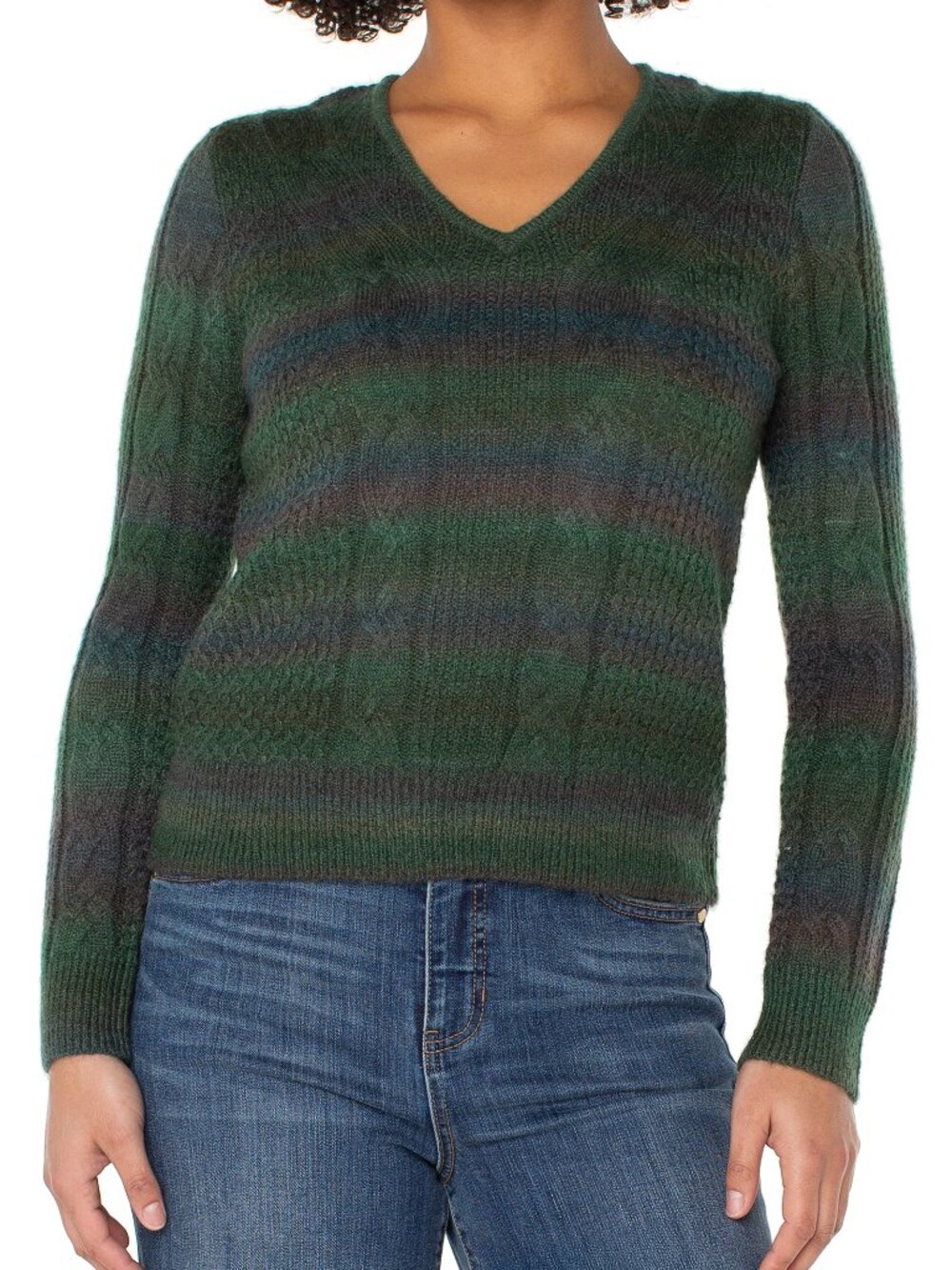 NWT Liverpool Los Angeles Emerald Multi Space Dye Cable Stitch Sweater